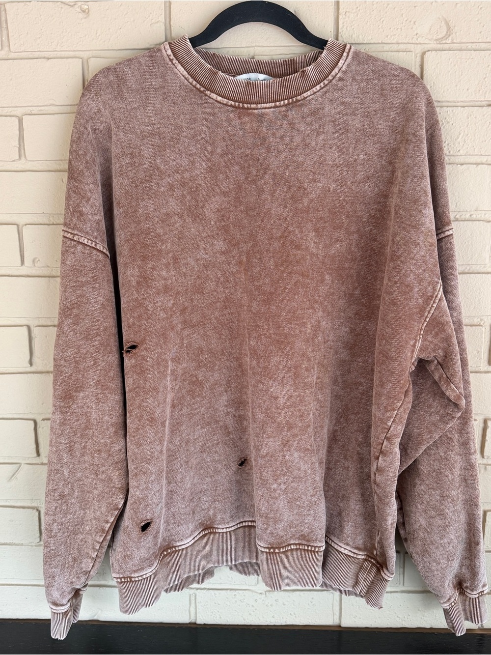 Falling Forward Washed Brown Slouchy Destroyed Oversized Sweatshirt Size L